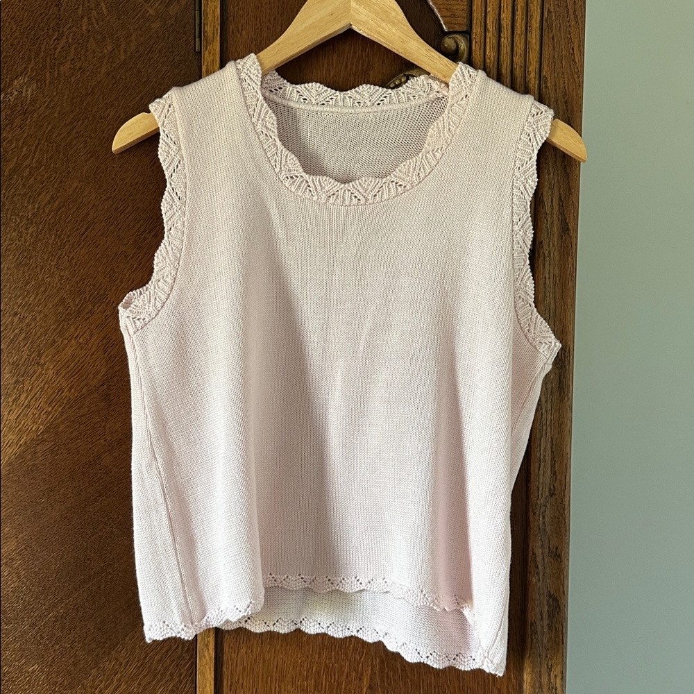 Vintage Pink Sleeveless Knit Vest Cozy Sweater Small